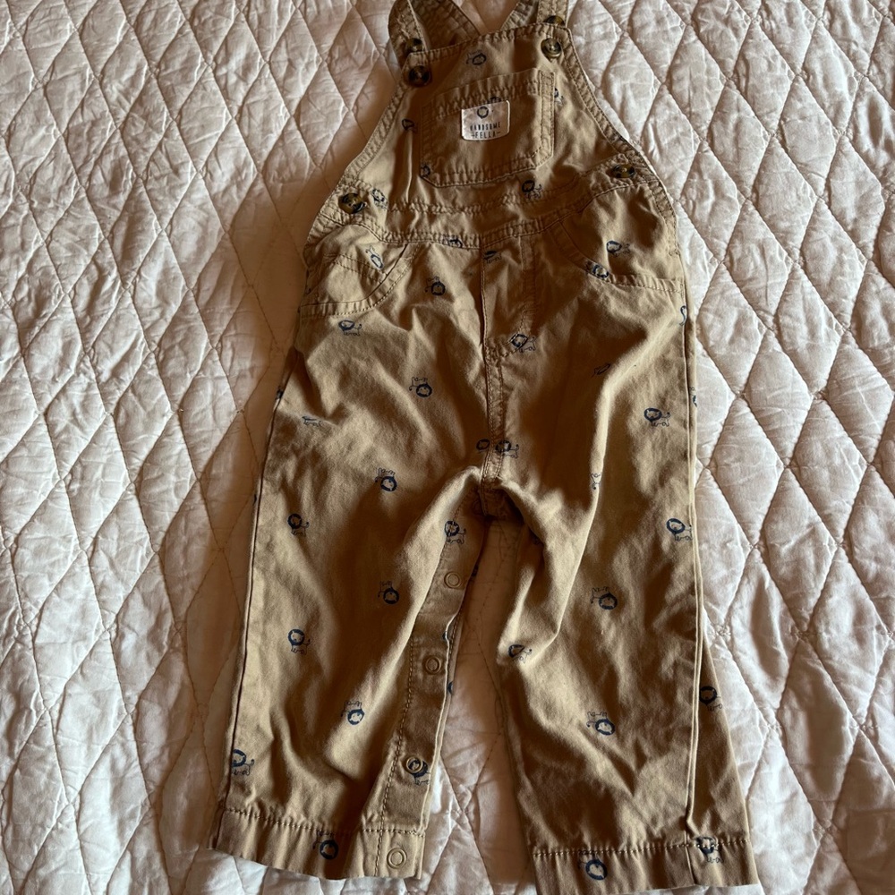 Tan Kids Overalls with Lion Print Details